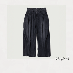 3D Cutting Denim Pants Black