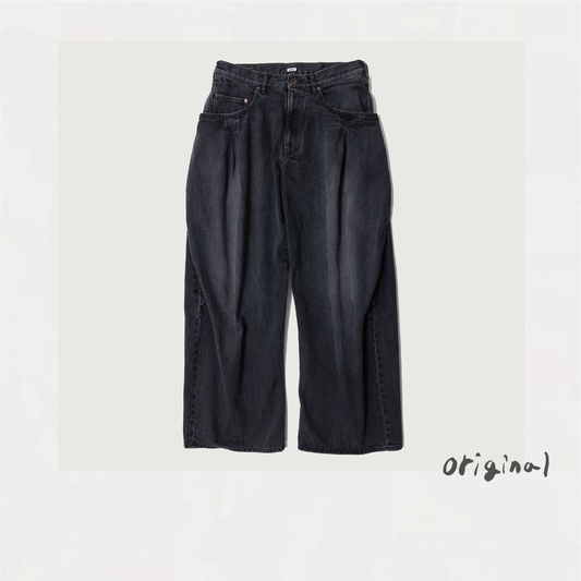 3D Cutting Denim Pants Black