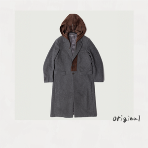 Suede hooded wool coat Gray