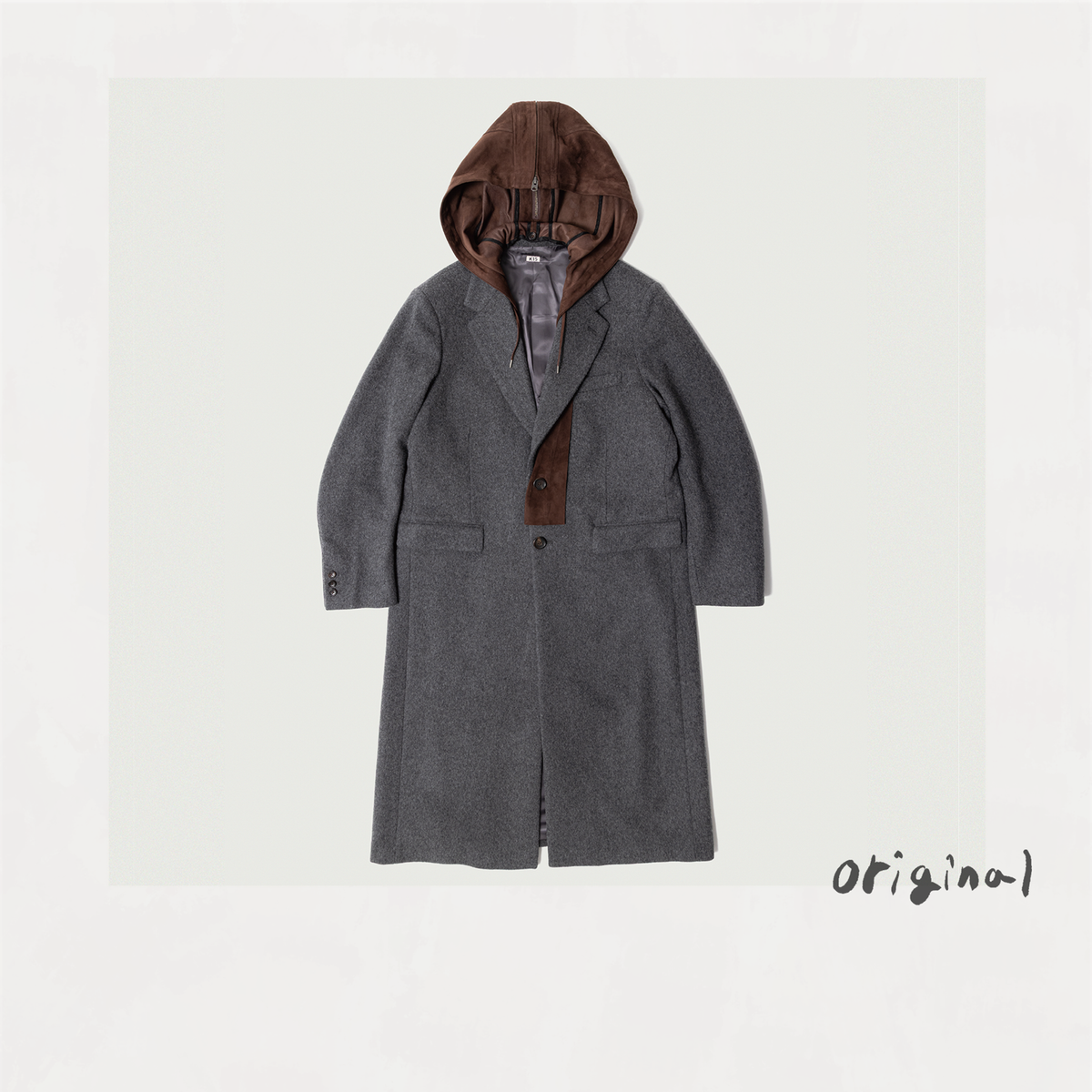 Suede hooded wool coat Gray