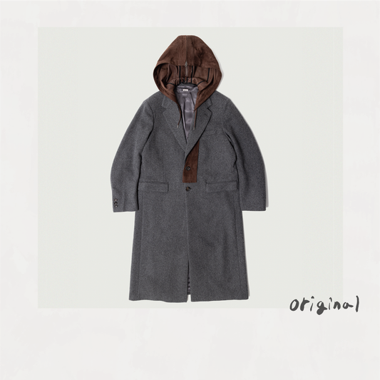 Suede hooded wool coat Gray
