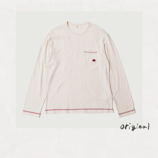 Hand-embroidered Long Sleeve Oatmeal
