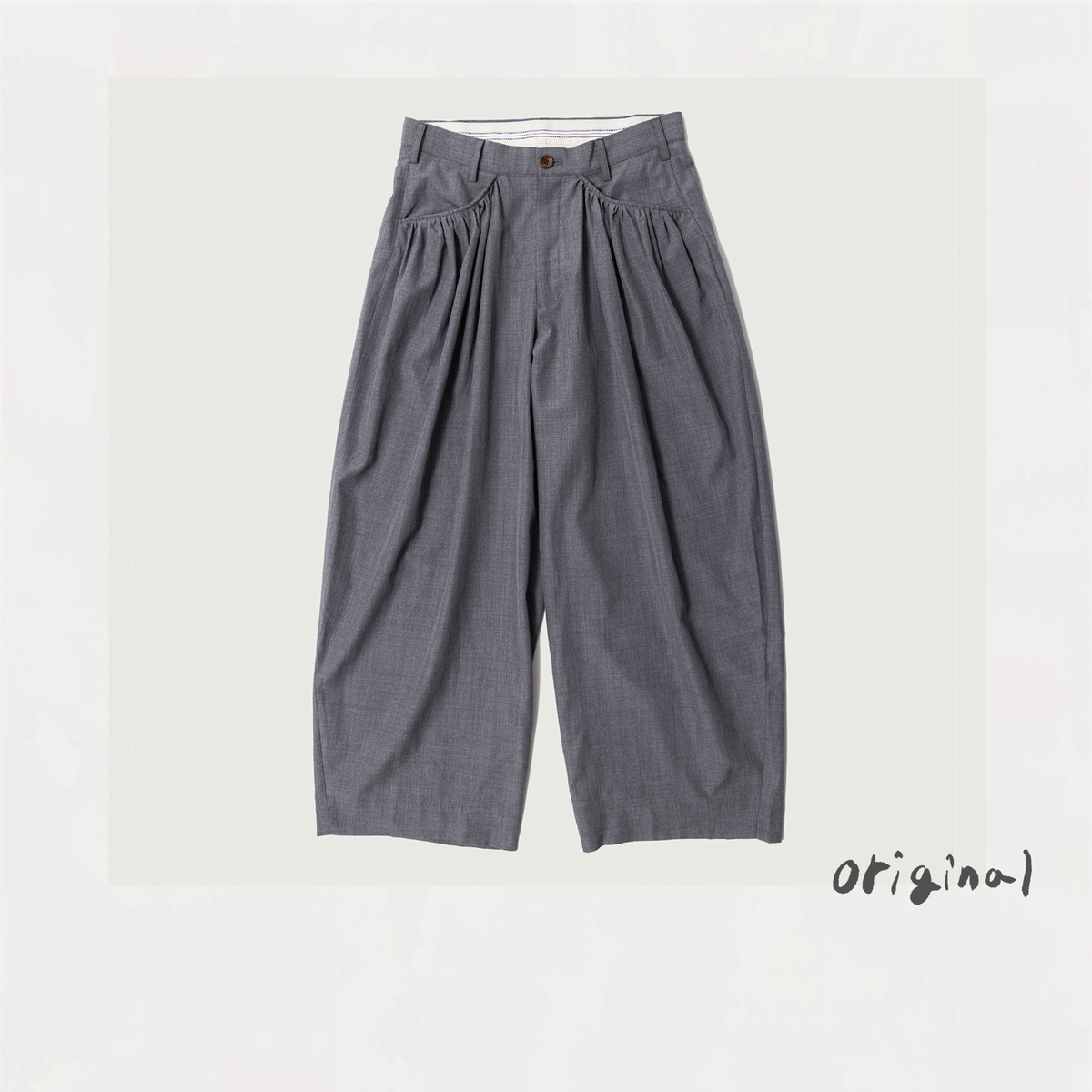 Gather-detail Wool Gabardine Pants Gray