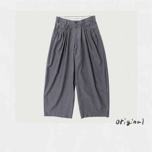 Gather-detail Wool Gabardine Pants Gray