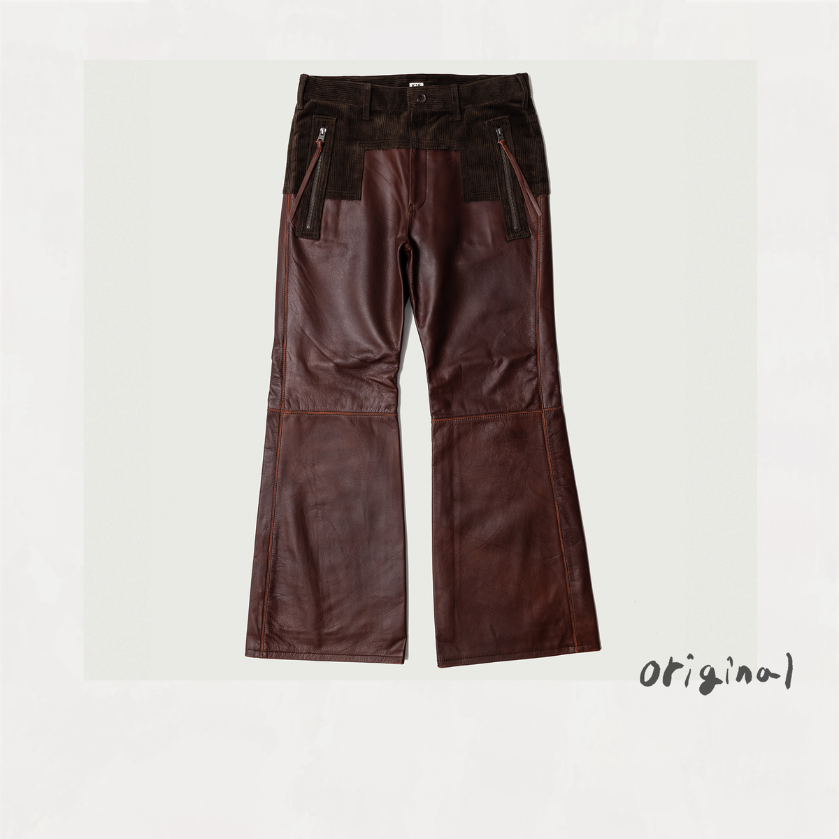 Combination leather pants Brown