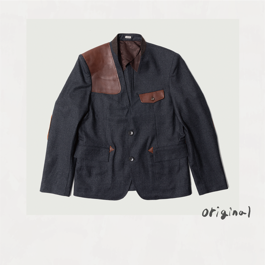Leather-patch No-collar Jacket Gray