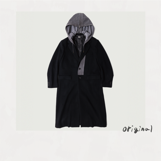 Suede hooded wool coat Black