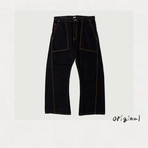3D Cutting Denim Pants Black
