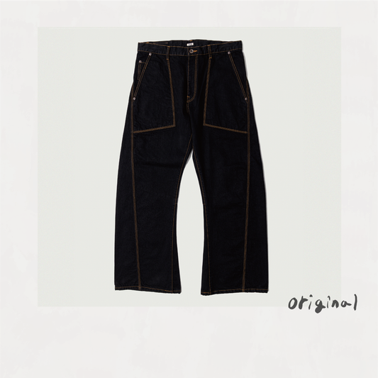 3D Cutting Denim Pants Black