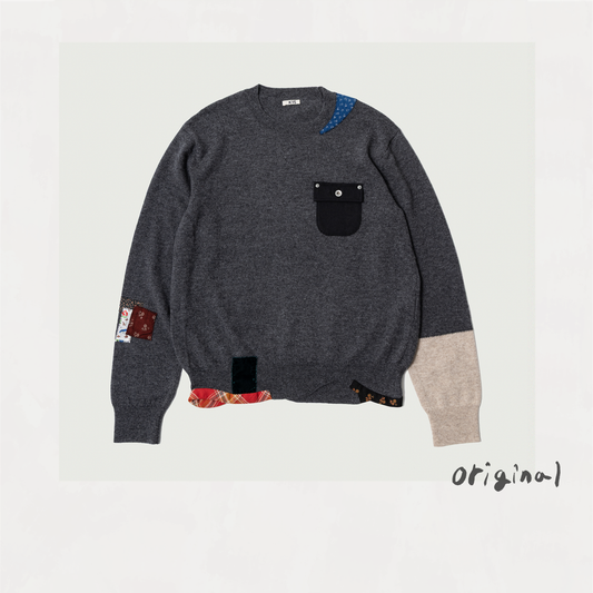 Vintage-finished wool knit pullover Charcoal