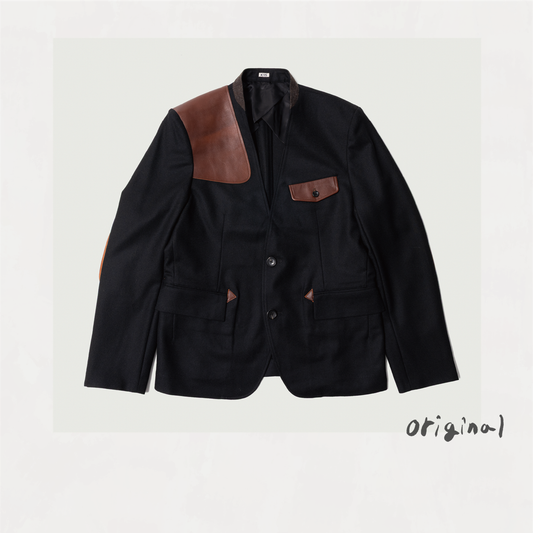 Leather-patch No-collar Jacket Black