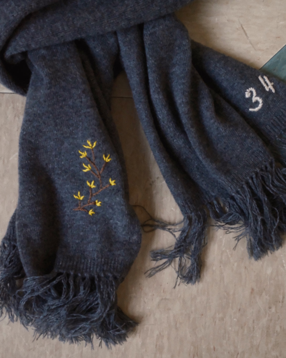 Hand-embroidered stole Gray