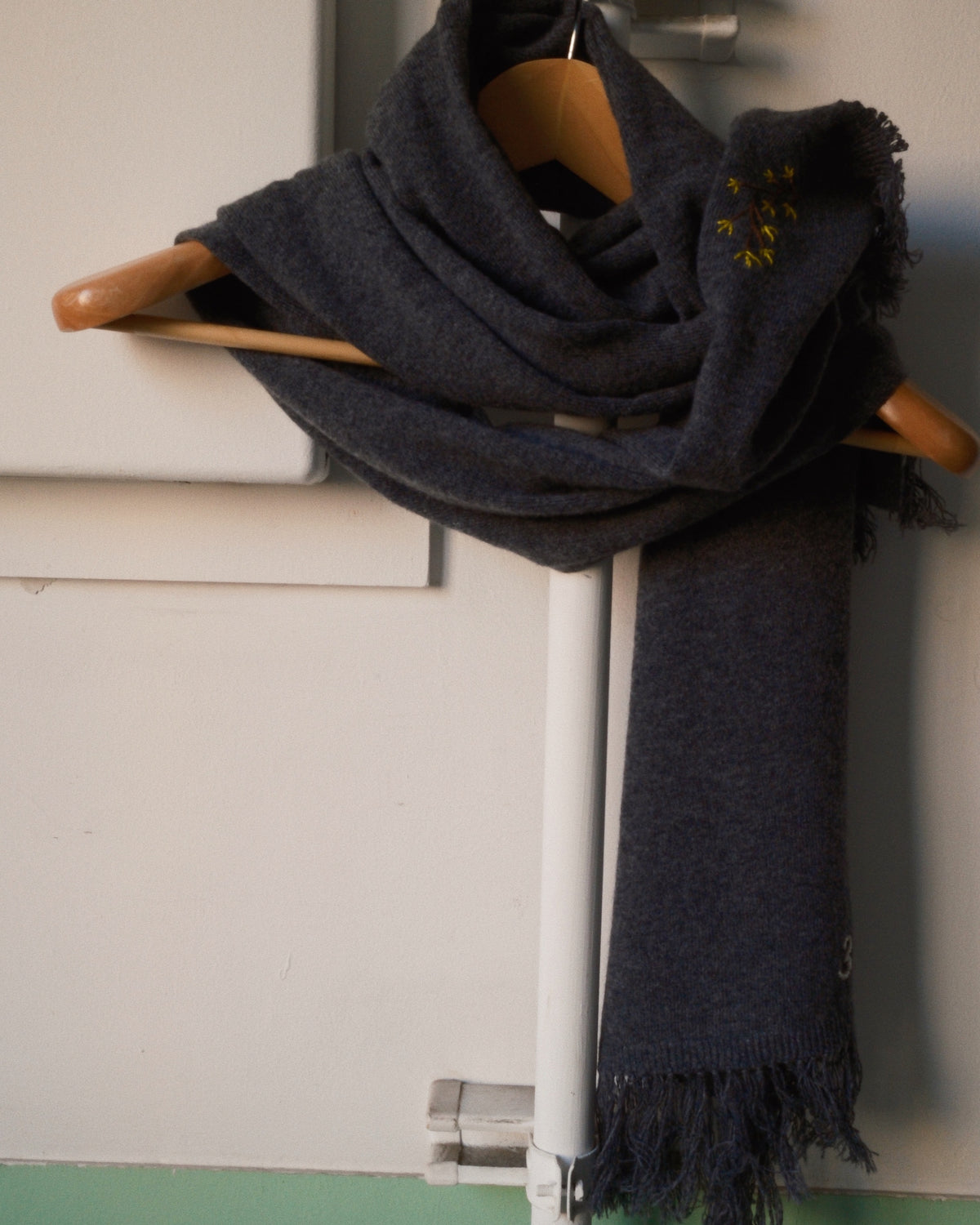 Hand-embroidered stole Gray